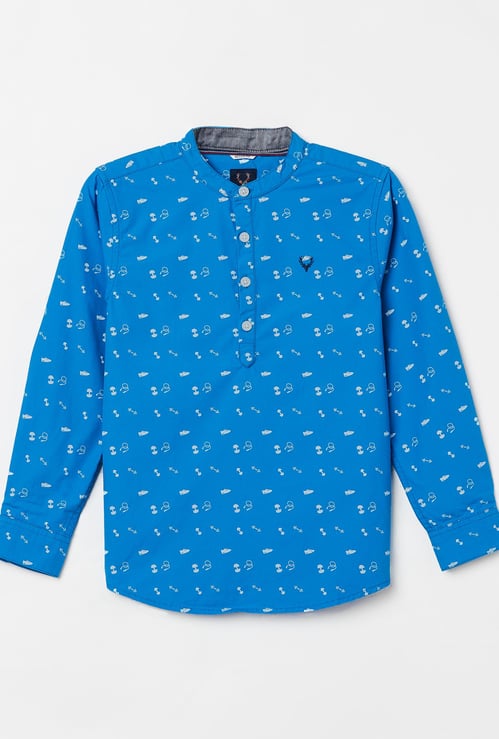 ALLEN SOLLY Boys Printed Band Collar Shirt