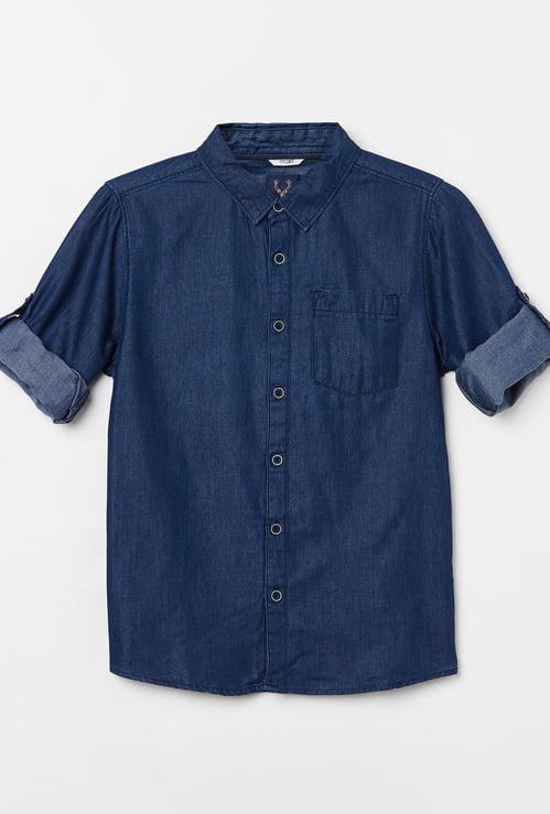 ALLEN SOLLY Boys Roll-Up Sleeves Solid Regular Fit Shirt