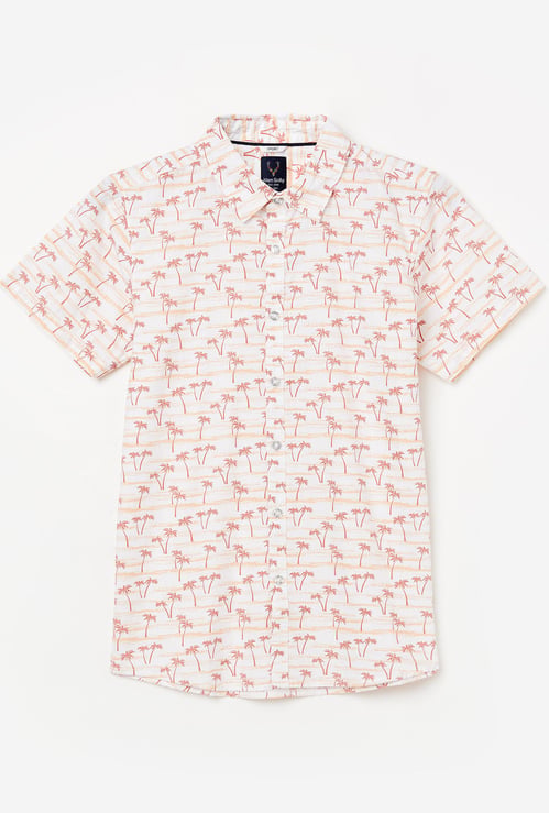 ALLEN SOLLY Boys Tropical Print Shirt with Short Sleeves