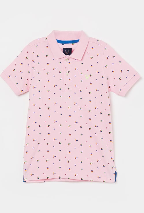 ALLEN SOLLY Boys Printed Short Sleeves Polo T-shirt