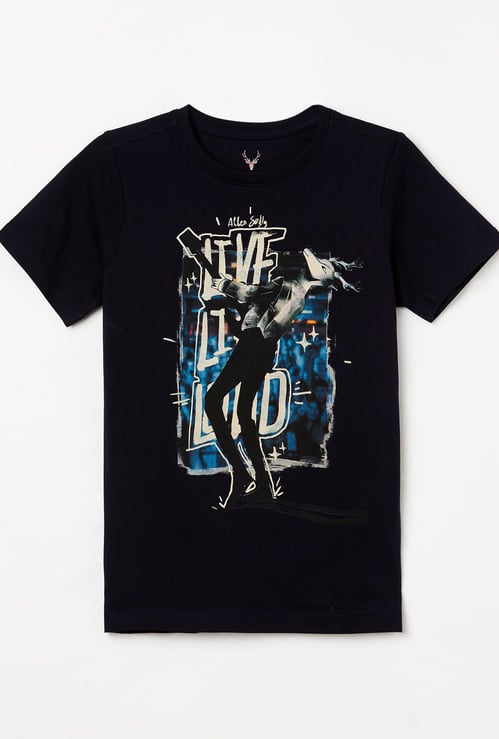 ALLEN SOLLY Boys Printed Crew Neck T-shirt