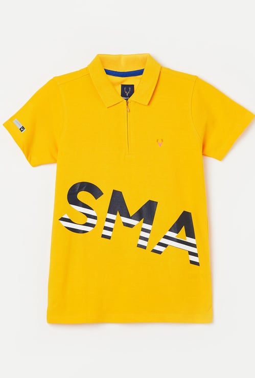 ALLEN SOLLY Boys Typographic Print Short Sleeves Polo T-shirt