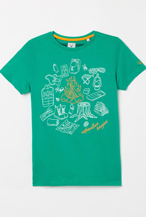 ALLEN SOLLY Boys Printed Crew-Neck T-shirt