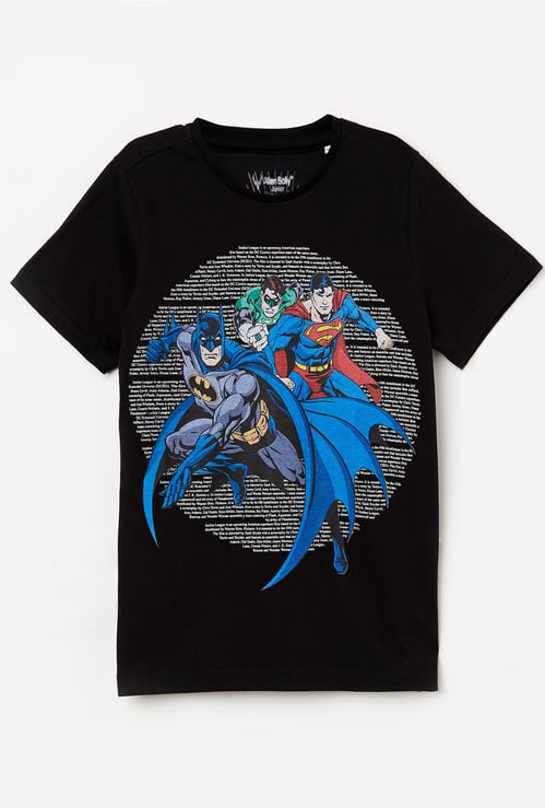 ALLEN SOLLY Boys Justice League Print Crew-Neck T-shirt