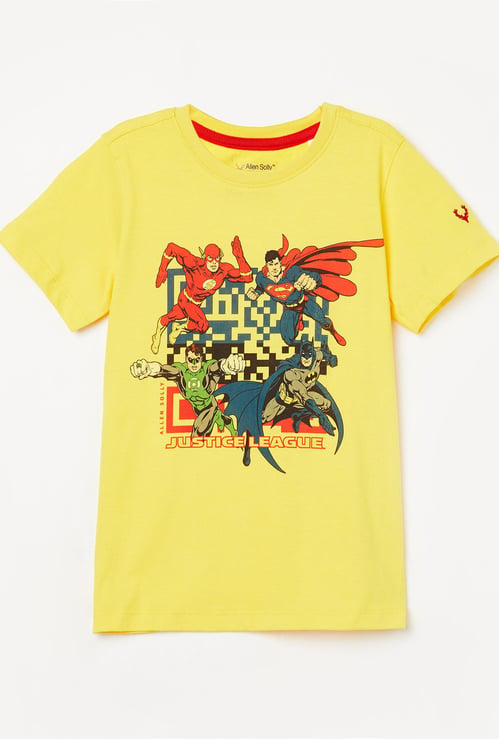 ALLEN SOLLY Boys Justice League Print Crew-Neck T-shirt