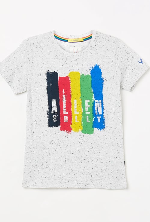 ALLEN SOLLY Boys Printed Speckled Crew-Neck T-shirt