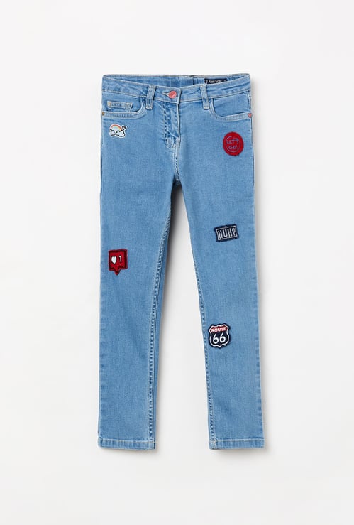 ALLEN SOLLY Girls Solid Slim Fit Jeans with Applique