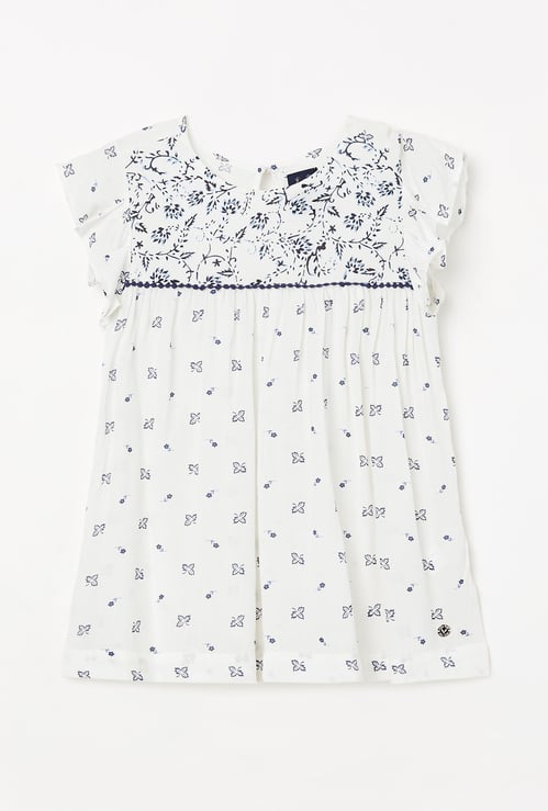 ALLEN SOLLY Girls Floral Print Top with Flutter Sleeves