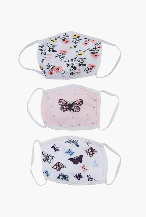 TONIQ KIDS Girls Printed 3-Layered Reusable Mask - Pack of 3 Pcs.