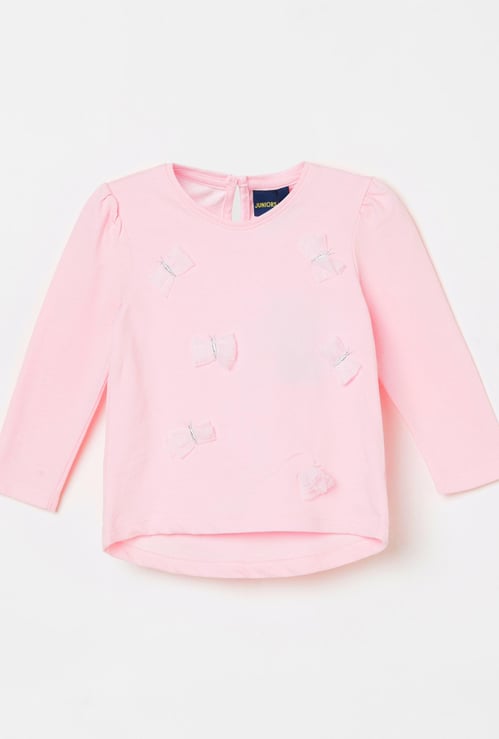 JUNIORS Virobar Girls Round-Neck Top with Applique