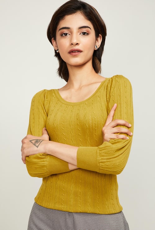 CODE Women Patterned Knit Round-Neck Pullover