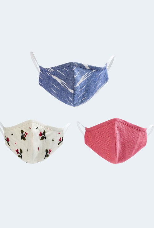MELANGE Women Woven Cotton Masks - Pack of 3 Pcs.