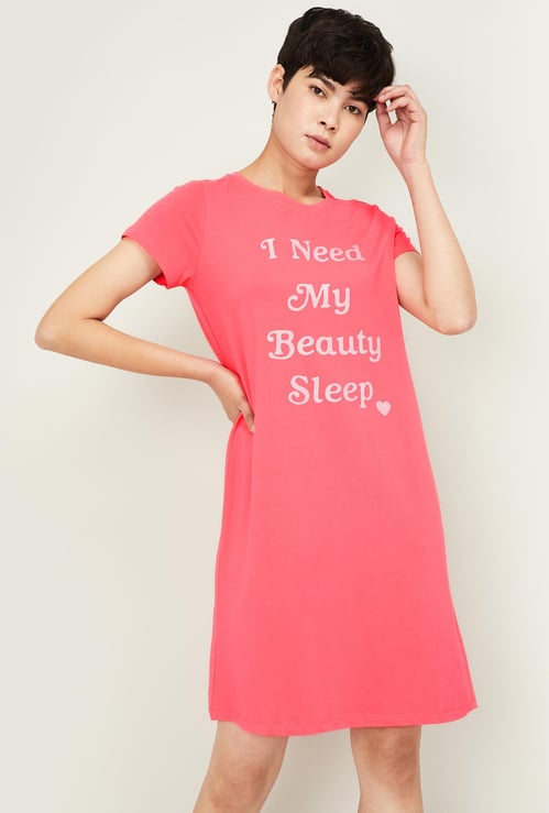 GINGER Women Printed Round Neck Lounge Dress