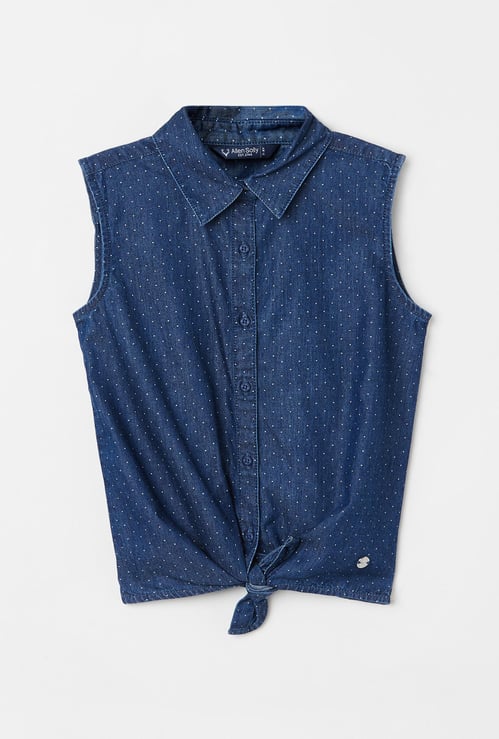 ALLEN SOLLY Girls Textured Sleeveless Shirt with Tie-Up
