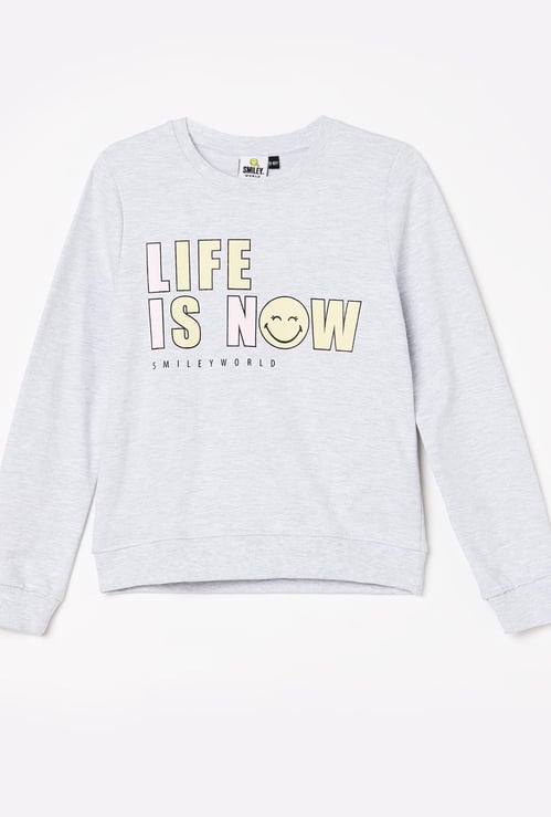 SMILEYWORLD Girls Typographic Print Sweatshirt