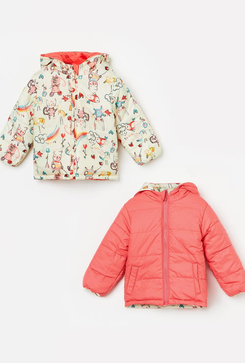 JUNIORS Girls Printed Reversible Hooded Bomber Jacket