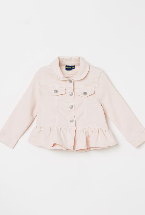 JUNIORS Girls Solid Button-Down Jacket with Flared Hem