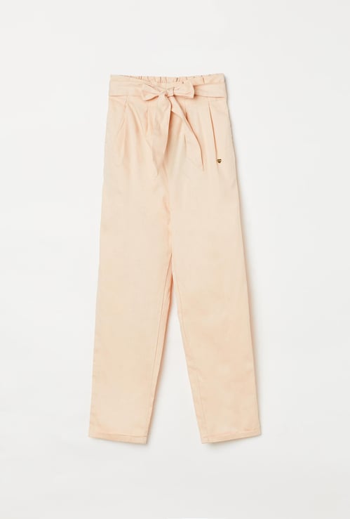 BOSSINI Girls Solid Pleated Pants with Tie-Up