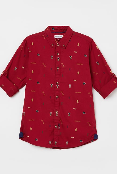 U.S. POLO ASSN. KIDS Boys Printed Full Sleeves Casual Shirt