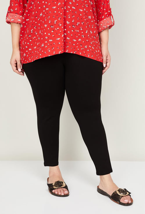 NEXUS Women Plus-Size Solid Elasticated Treggings