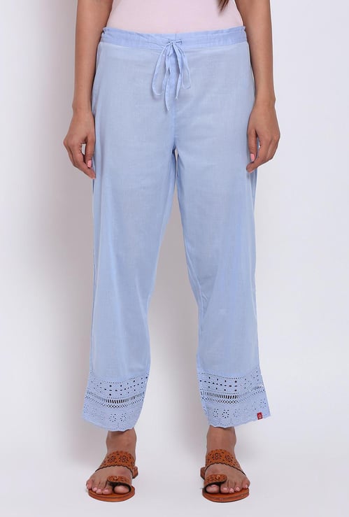 BIBA Women Schiffli Embroidery Ankle-Length Straight Pants