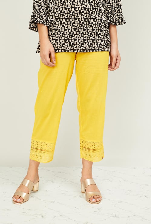 BIBA Women Schiffli Embroidery Cropped Straight Pants