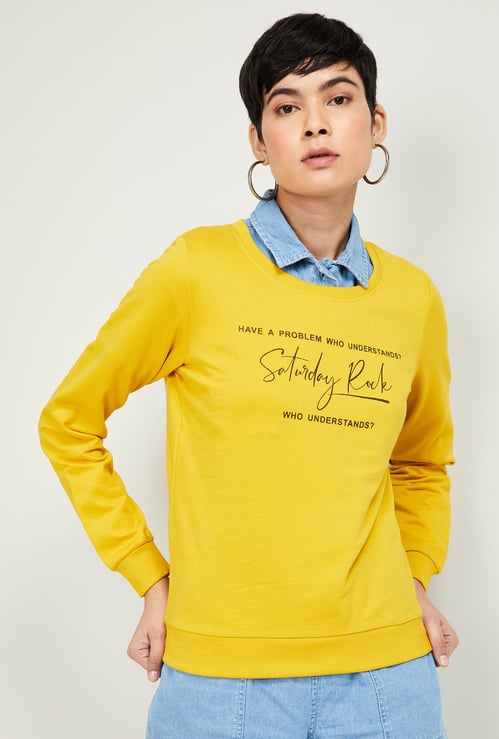 FAME FOREVER Women Typographic Print Full Sleeves Sweatshirt