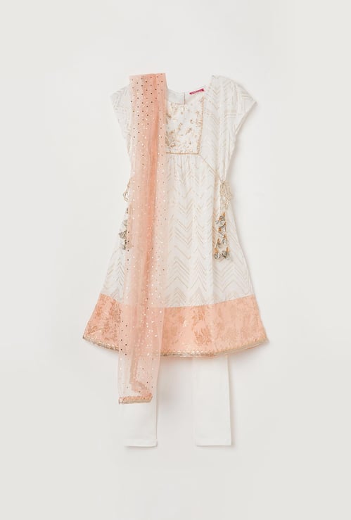 BIBA Girls Printed A-line Kurta with Churidars and Dupatta