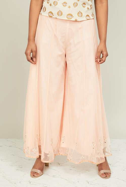 W Women Solid Elasticated Palazzos
