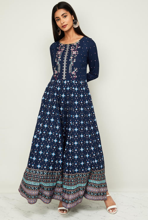 W Women Printed Maxi Dress with Sequin Embellishments