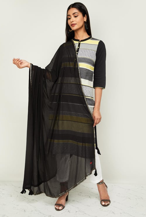 W Women Embellished Dupatta with Tasselled Border