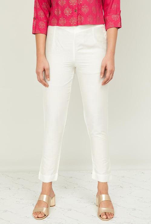 W Women Solid Ankle-Length Straight Pants