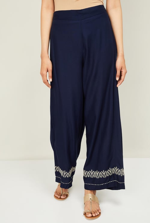 W Women Embroidered Elasticated Palazzo Pants