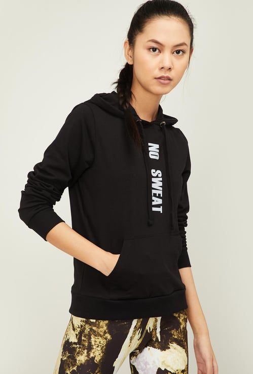 KAPPA Women Typographic Print Hoodie with Kangaroo Pockets