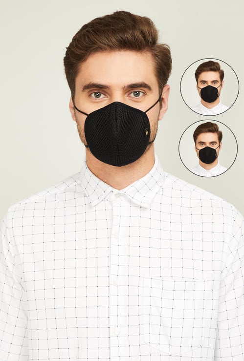 LOUIS PHILIPPE Men Solid 3-Layered Reusable Face Masks - Pack of 2