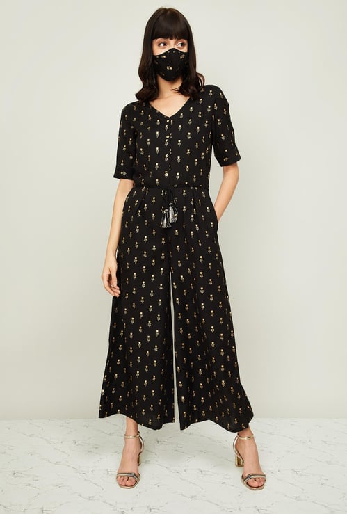 COLOUR ME Women Floral Print Cropped Jumpsuit with Mask