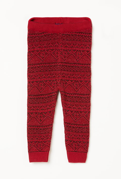 JUNIORS Girls Patterned Knit Leggings with Cuffed Hems