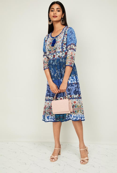 BIBA Women Floral Print Short Sleeves Shift Dress