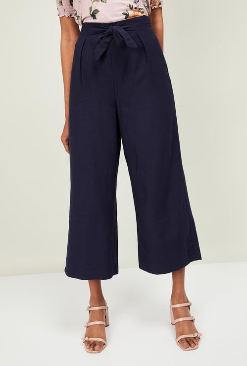 CODE Women Solid Culottes with Sash Tie-Up
