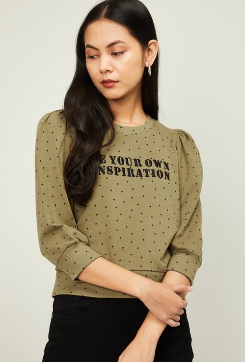GINGER Women Printed Round Neck Sweatshirt
