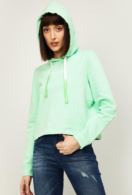 VERO MODA Women Printed Hooded Crop Sweatshirt