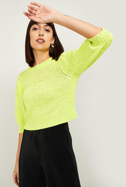 ONLY Women Textured Round Neck Knit Sweater