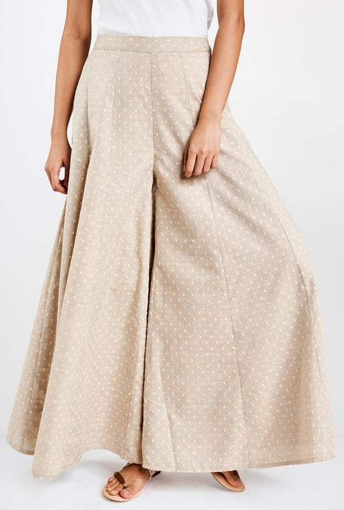 GLOBAL DESI Women Panelled Dobby Palazzo Pants