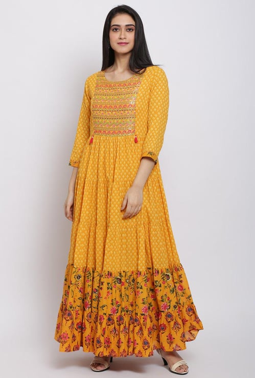 BIBA Women Printed Flared Maxi Dress