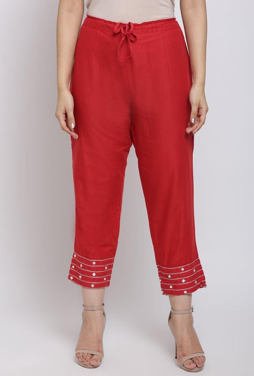 BIBA Women Embellished Hem Straight Pants