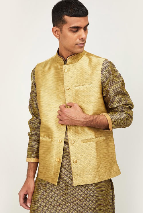 MELANGE Men Textured Regular Fit Nehru Jacket