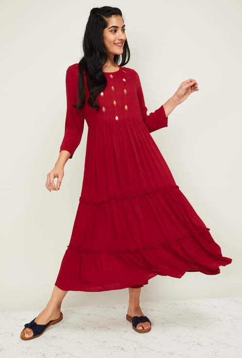 MELANGE Women Embroidered Midi Dress