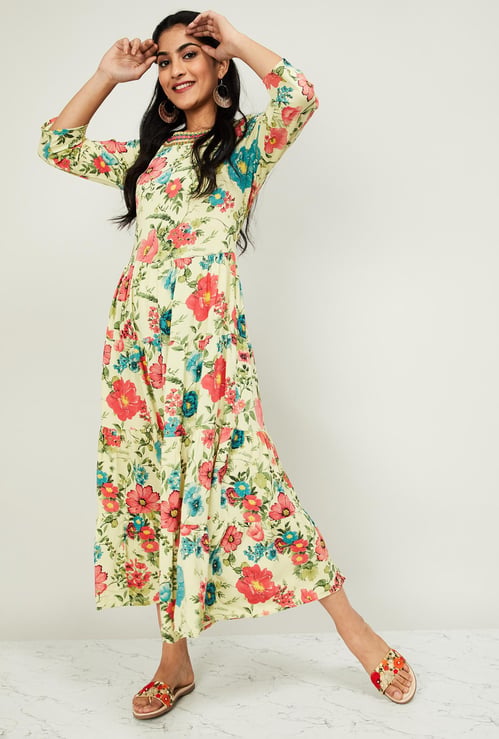 MELANGE Women Floral Print Midi Dress