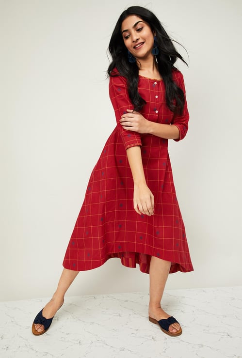 MELANGE Women Checked Midi Dress