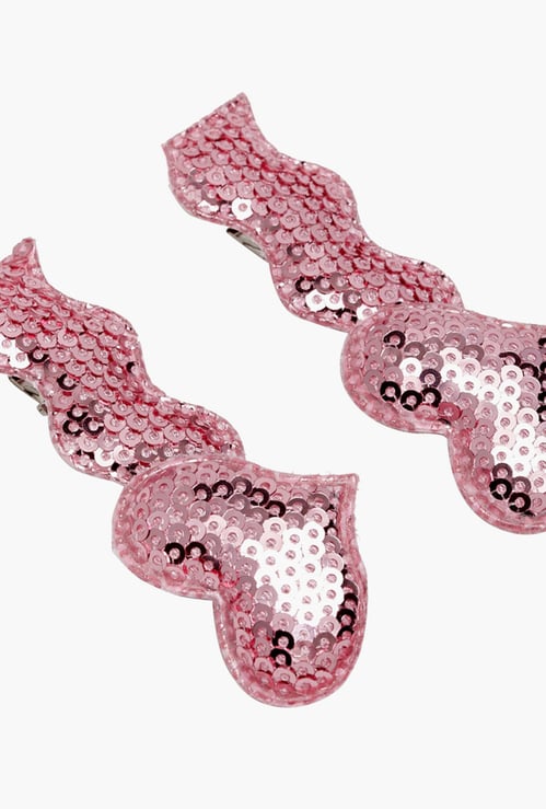 STOLN Girls Sequinned Heart Accent Alligator Clips - Set of 2